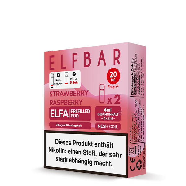 2x Elfbar Elfa CP Prefilled Pod - Strawberry Raspberry 20mg/ml