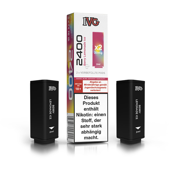 2x IVG 2400 4 Pod System Prefilled Pod - Berry Lemonade Ice 20mg/ml