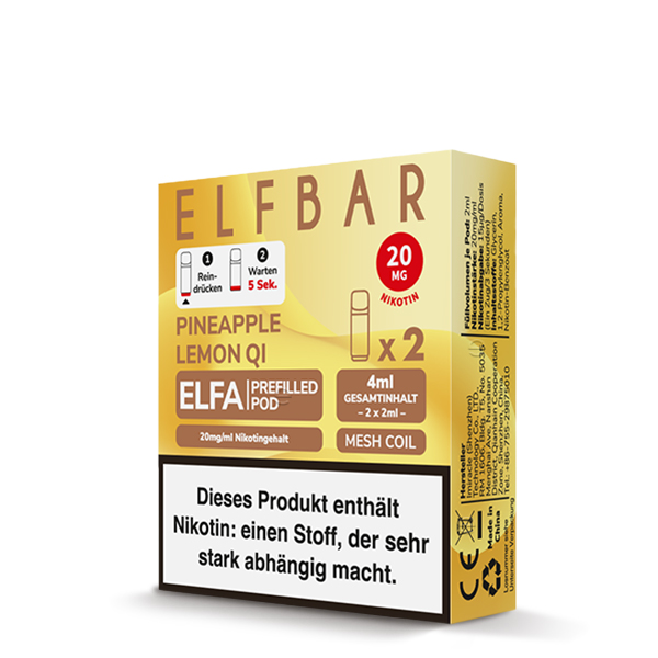 2x Elfbar Elfa CP Prefilled Pod - Pineapple Lemon Qi 20mg/ml