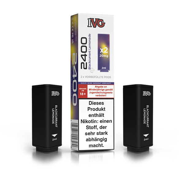 2x IVG 2400 4 Pod System Prefilled Pod - Blackcurrant Lemonade 20mg/ml