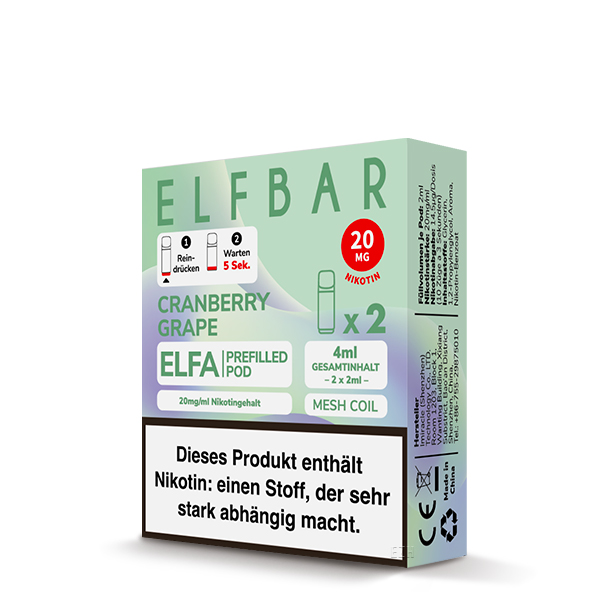 2x Elfbar Elfa CP Prefilled Pod - Cranberry Grape 20mg/ml