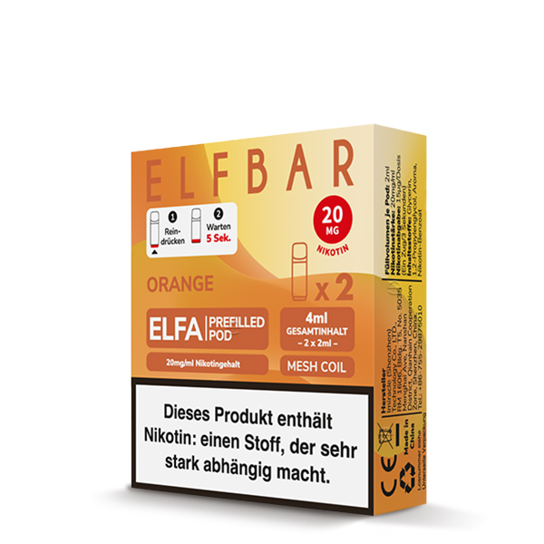 2x Elfbar Elfa CP Prefilled Pod - Orange 20mg/ml