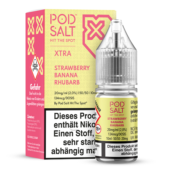 PodSalt - Xtra Strawberry Banana Rhubarb - 10ml Nikotinsalz-Liquid