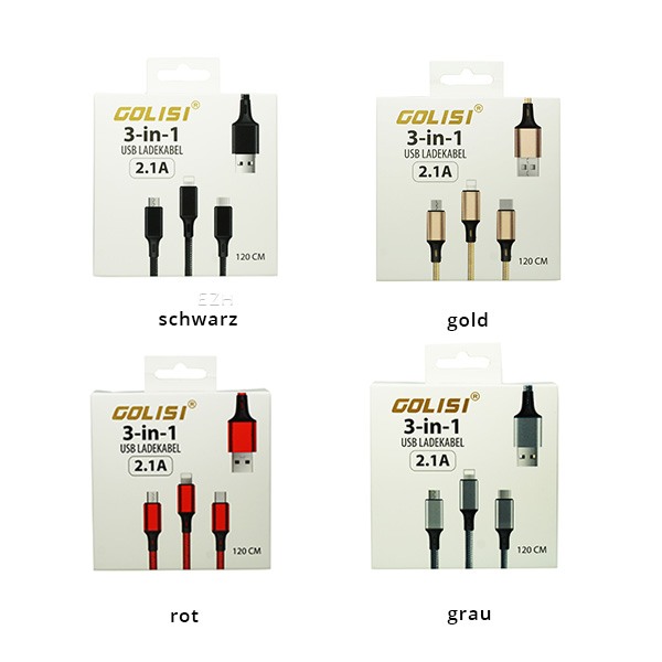 Golisi 3 in 1 USB Ladekabel 120cm